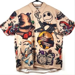 Jack Skellington Nightmare Before Christmas Button-Up Halloween XL Shirt